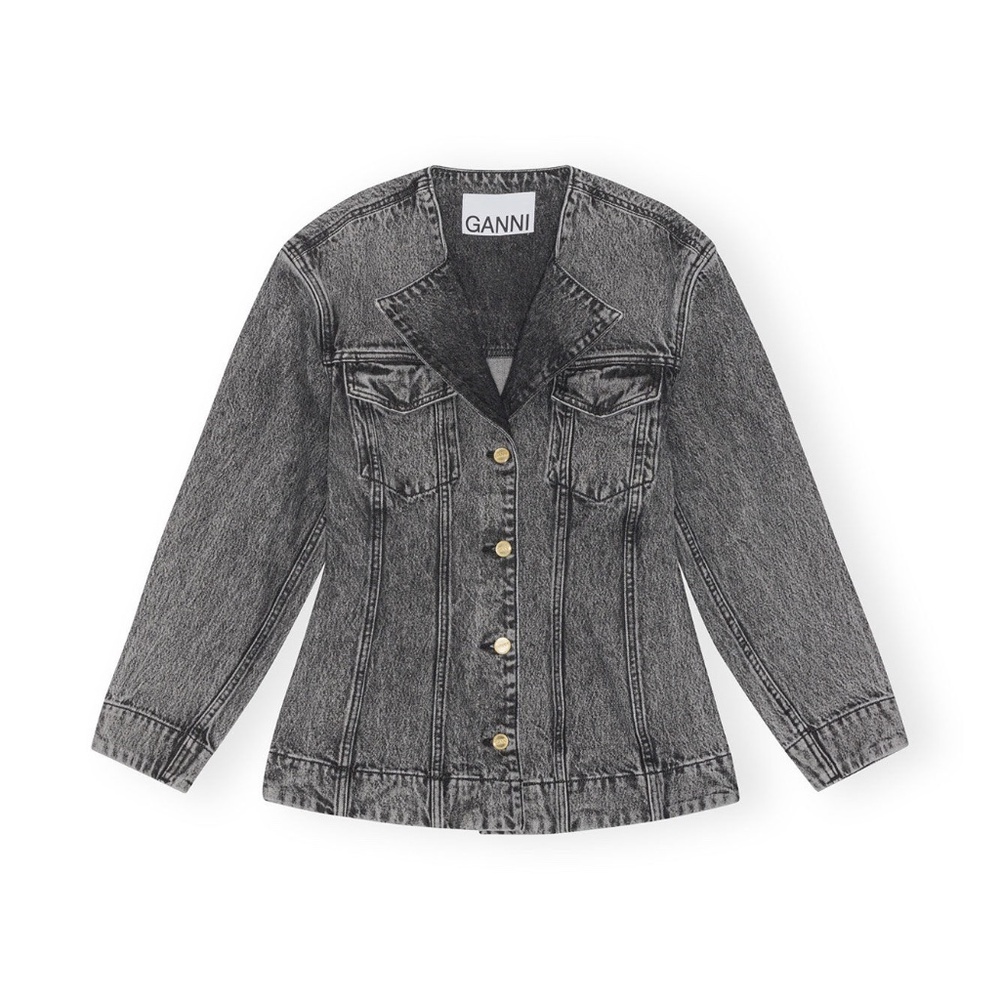ganni | snow washed denim fitted blazer | hourglass | jean | size: us 22 - Picture 8 of 9